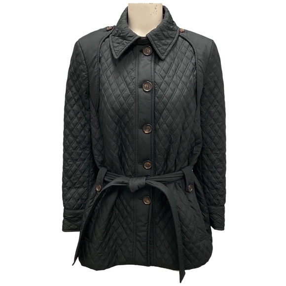 SALVATORE FERRAGAMO BLACK QUILTED BUTTON FRONT JACKET WITH BELT - Picture 1 of 4